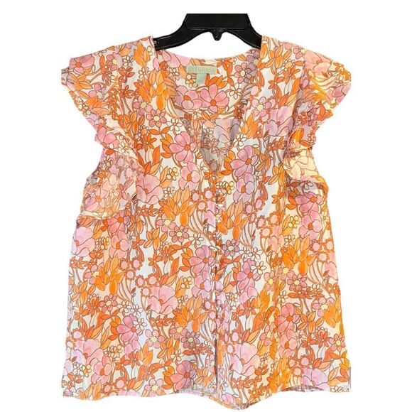 NWT Ryegrass Floral Ruffle Sleeve Button Down Blouse - Picture 1 of 8